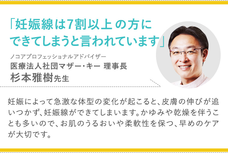 「妊娠線は7割以上の方にできてしまうと言われています」　ノコアプロフェッショナルアドバイザー　芦屋美容クリニック院長 小西和人先生　形成外科専門医、美容外科医