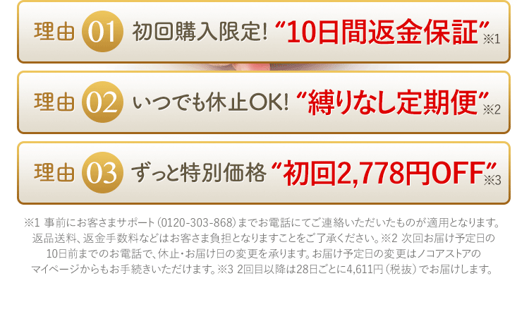 初回購入限定! 10日間返金保証  いつでも休止OK! 縛りなし定期便  ずっと特別価格