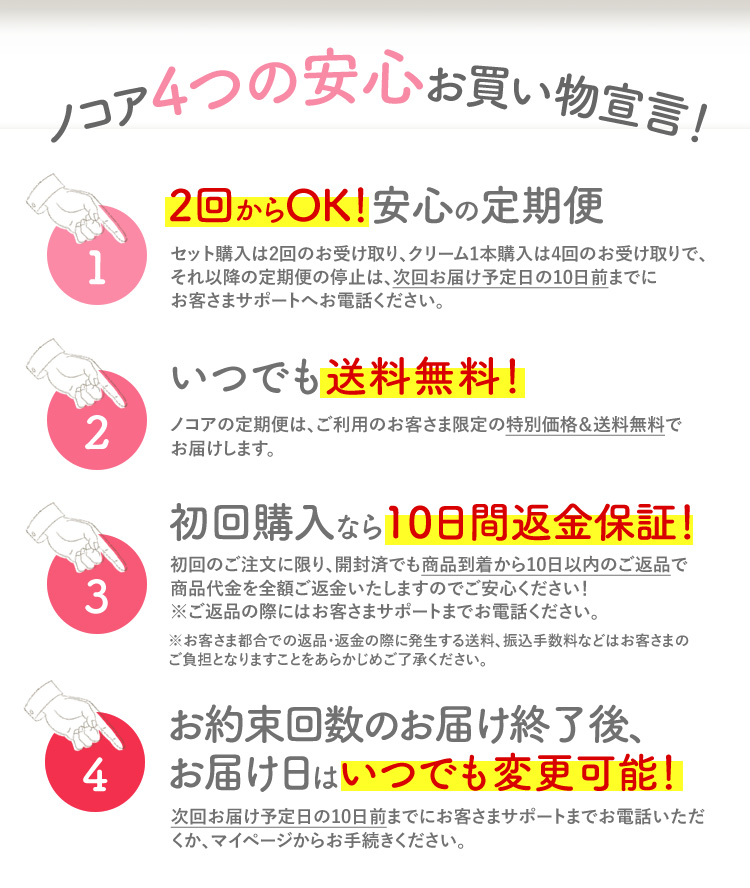 ノコアの４つの安心お買い物宣言！